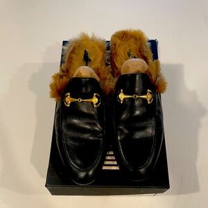Mens Roberto Cavalli black leather fur mule slippers size 12